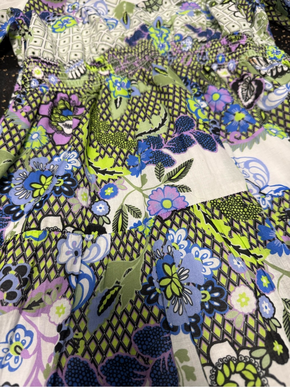 Hale Bob Floral V-Neck Long Sleeve Mini Dress in White, Blue & Green and Purple - Picture 2 of 5